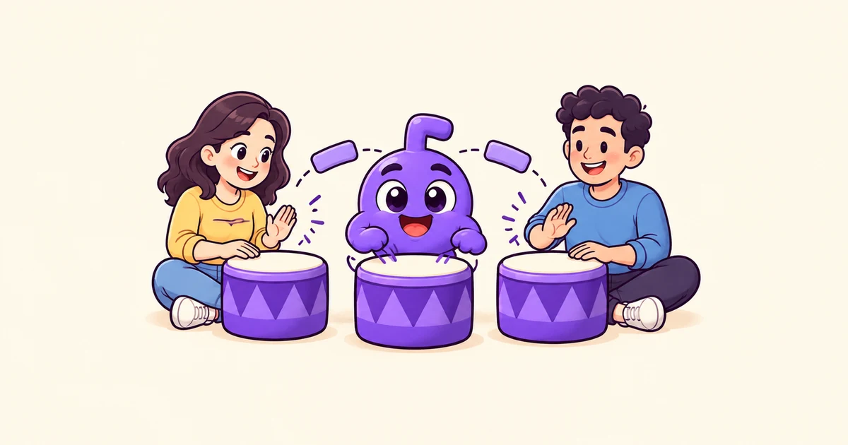 Doly taps strong beats while smaller word cards fit between them in an American English sentence.