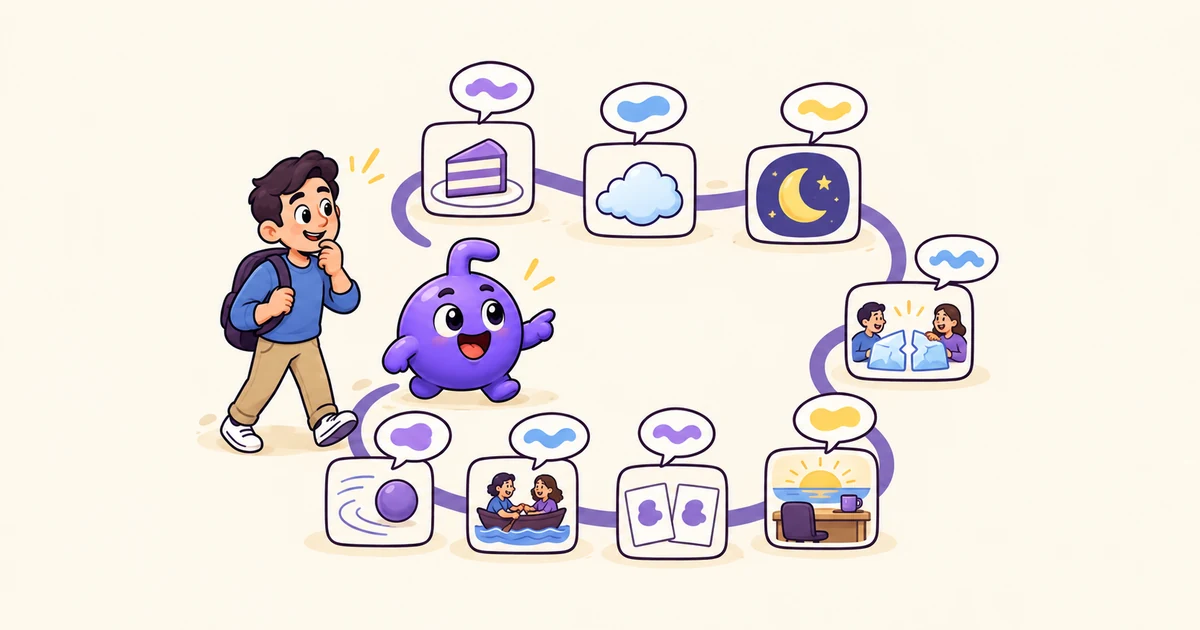 Doly helps Ben connect eight picture cards to common English idioms for daily conversation.