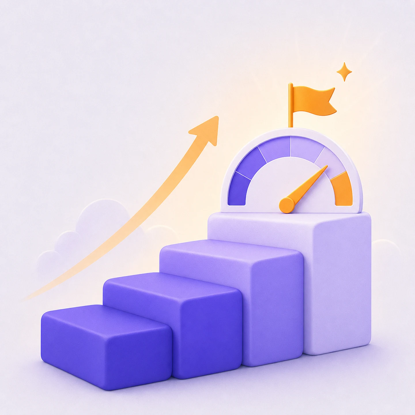 A staircase of blocks rising to a band-score gauge at the summit