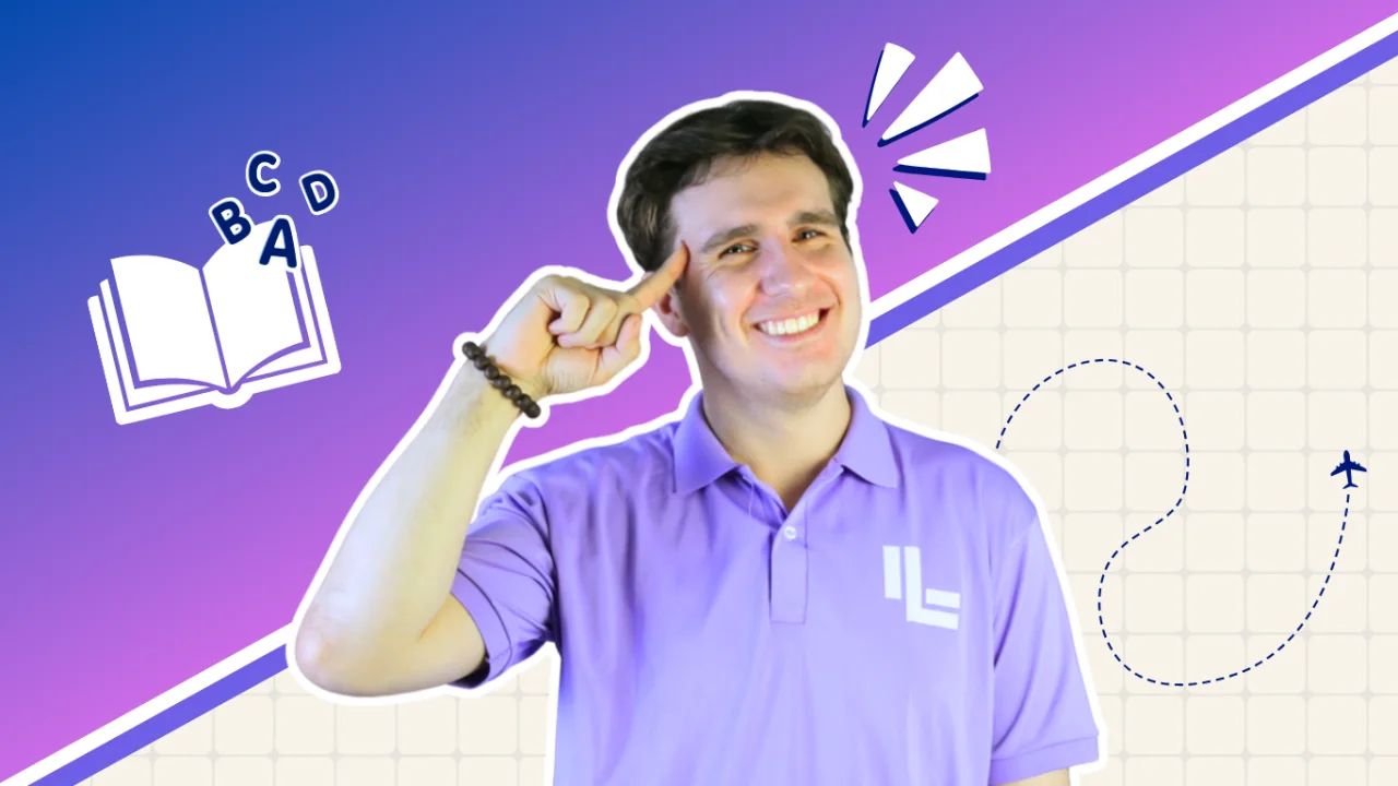 Teacher Jaxson smiling and pointing to his temple beside a learning illustration